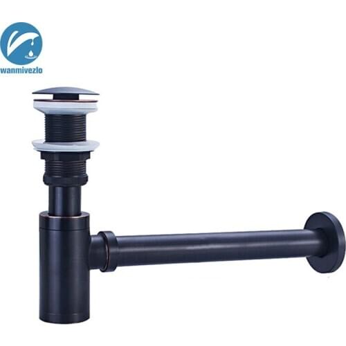 Bathroom Sink Round Bottle Trap Solid Brass Bottle Waste P-Trap Drain Kit Tube and Pop Up Drain Stopper with Overflow Bronze