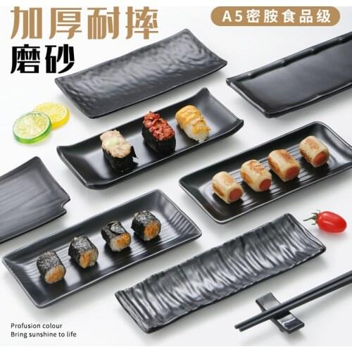 Japanese Melamine Tableware Black Frosted Barbecue Plate Imitation Porcelain Anti Drop Rectangular Sushi Dish