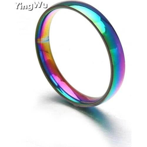 YingWu Fashion Jewelry 6MM Colorful Glare Smooth Rainbow Ring Stainless Steel Rings For Women Men Gift 50pcs