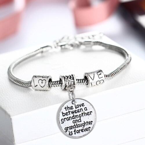 The Love Between Grandmother And Granddaughter Is Forever Charm Women Bracelet Bangle Family Jewelry Gift For Grandma Bangle