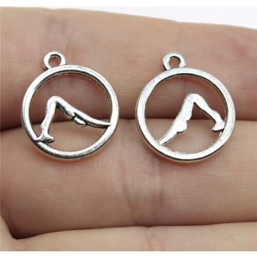 10pcs 19x16mm Pendant Yoga Om Yoga Round Charm Pendants For Jewelry Making Antique Silver Color Yoga Pendants