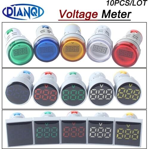 10pcs 22MM Mini Digital Display Voltage Tester Meter Voltmeter LED Signal Light lndicator AC 60-500V Red Yellow Green Blue White