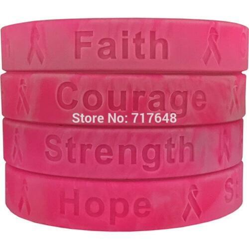 100pcs Hope, Strength, Faith and Courage Awareness wristband silicone bracelets free shipping by ePacket A