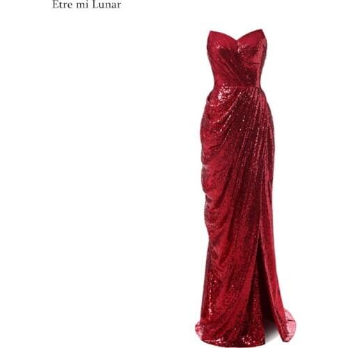 2021 Sequin Evening Dress Sweetheart Split Mermaid Evening Gowns Sleeveless Long Prom Party L4201Formal Dresses