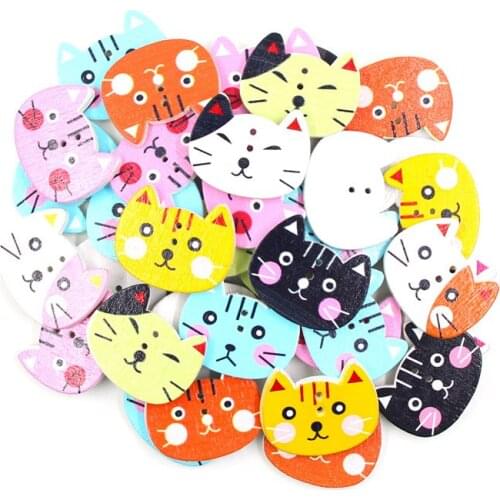 50Pcs Mixed Animal Painting Buttons 2-Holes Wooden Buttons For Scrapbooking Crafts Birds/Cat/Panda Sew Buttons Cloth Decorative