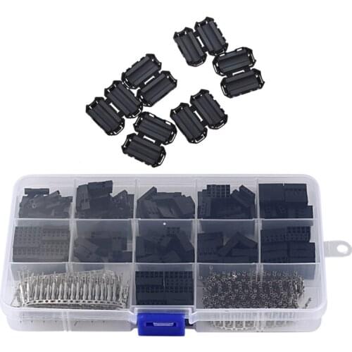 6 Pcs Clip on EMI RFI Noise Ferrite Core Filter for 7mm Cable & 620Pcs Dupont Cable Jumper Wire Pin Header Housing Kit