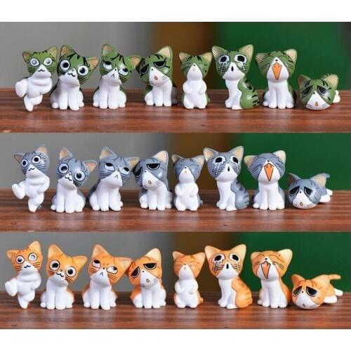 8pcs/lot) Cheese cat miniature figurines toys cute lovely Model Kids Toys japanese anime children figure world