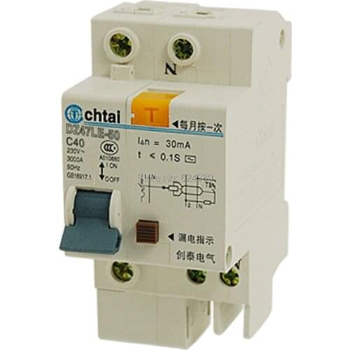 AC 230V / 400V 40A 1P 1 One Pole Household Miniature Earth Leakage Circuit Breaker DZ47LE-63