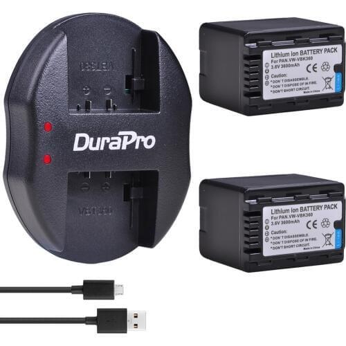 2x 3600mAH VW-VBK360 VW VBK360 Camera Battery +USB Charger for Panasonic HDC-HS80 SD40 SD60 SD80 SDX1 SDR-H100 H85 H95 HS60 HS80