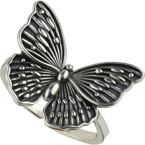 BOCAI S925 sterling silver rings for women retro simple Butterfly Silver Ring 2020 new fashion womens open Thai silver ring