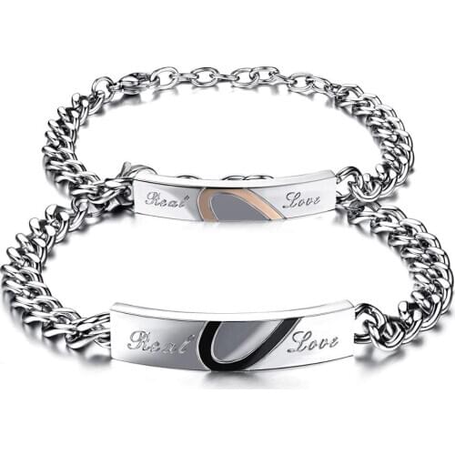 Stainless Steel Chain ID Bar Bracelet For Couples Custom Engraved Name Bracelets Men Women Jewelry Gift