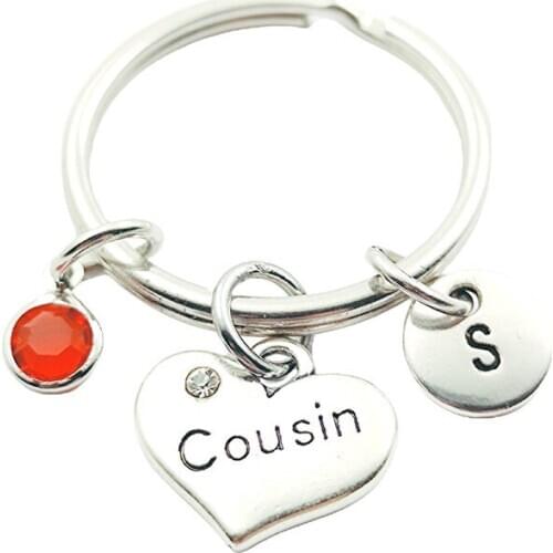 Cousin Family Initial Letter Monogram Birthstone Keychains Keyring Creative Fashion Jewelry Women Gifts Accessories Pendant