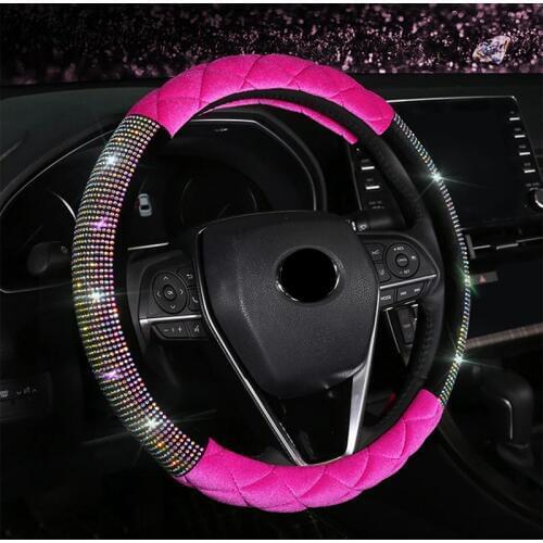 Winter Luxury Plush Car Steering Wheel Cover Diamond Crystal Rhinestone Crown Auto Steering Covers Universal Size 38CM For Most