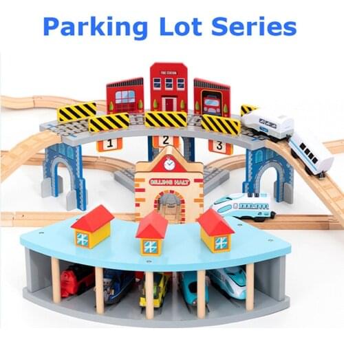 Wooden Track Railway Accessories Parking Lot Series Compatible with Biro All Brands Wood Track Educational Toys for Kids Gift