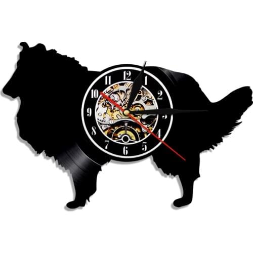 Rough Collie Dog Laser Etched Vinyl LP Record Wall Clock Creative 3D Animal Shadow Wall Art Decor Gift For Pet Dog Lover