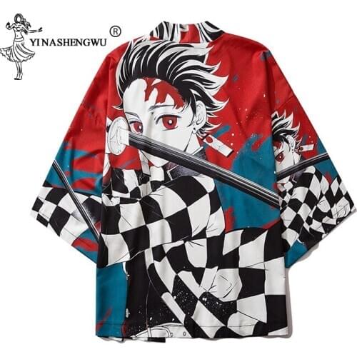 Women Japanese Costume Kimono Coat Harajuku Girl Top Robe Men Haori Cardigan Beach Loose Casual Shirt Yukata Print Japan Cartoon