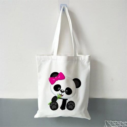 Animal Cartoon Cute Panda Picture Print Canvas Shopping Bag Large Capacity Printing Simple Female Student Book Shoulder Tote Bag
