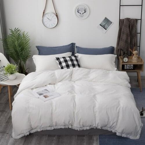 Chic Bedding Set With Tassels Queen Solid Color Bohemian Duvet Cover With Pillowcases White Bed Quilt Covers King Size 2/3pcs