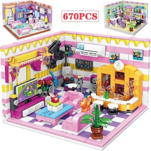 Friend MINi Cabin Living Room Bedroom House Building Blocks Create MOC Home Decoration Figures Bricks Educate Toys For Girl Gift