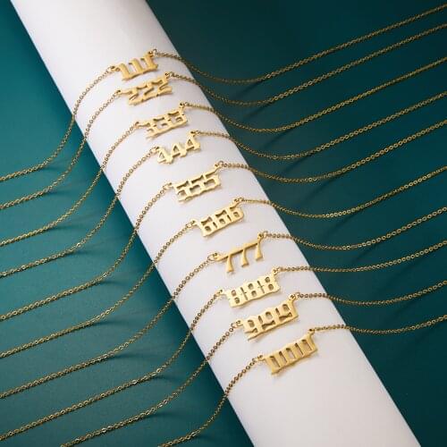 Fashion Simple Number Nameplate Necklaces For Women Stainless Steel Jewelry Couple Pendants Choker Neck Chain Birthday Gifts