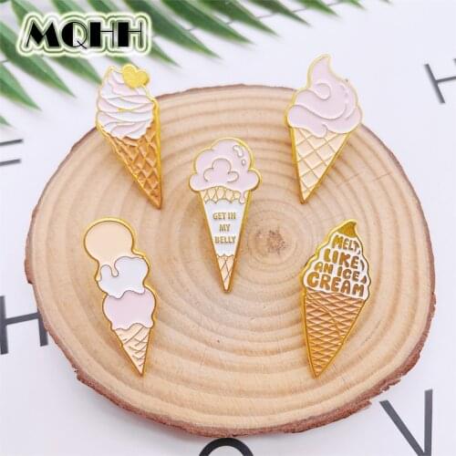 Cartoon Sweet Ice Cream Enamel Pins Cream Chocolate Cone Love Heart Alloy Brooch Badge Clothes Accessories Jewelry Gift For Kid