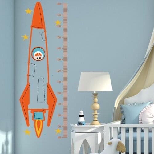 Cartoon Rocket Childrens Height Wall Stickers Bedroom Decor Kids Room Growth Chart Wallpaper Nursery Height Measure Stickers