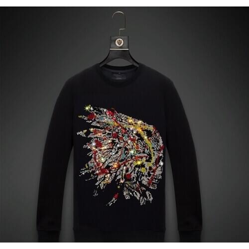 2021 Indiana Rhinestones Men Hoodie Sweatshirt Fashion Streetwear Full O Neck Cotton Pullover Hoodie Black Mens Autumn Clothes