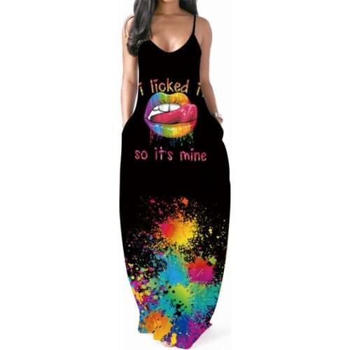 Sling V Neck Dress Spaghetti Strap Pattern Printed Maxi Dress Women Casual Loose Plus Size Sexy Vintage Lady Dresses Vestidos