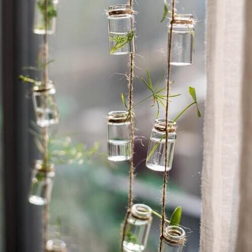 Hanging Glass Bottle String Flower Planter Vase Landscape Healing Ornament Home Decoration Accessories