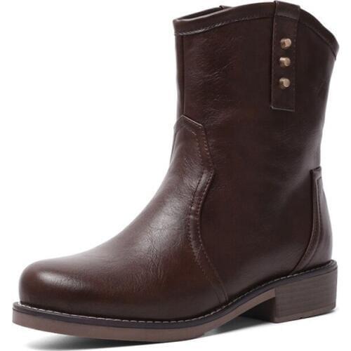 QPLYXCO 2020 Plush warm Ankle Boots Winter Women Square Heel Chelsea Boots Leather Med Heel Shoes Female Plus size 34-43 X9-32