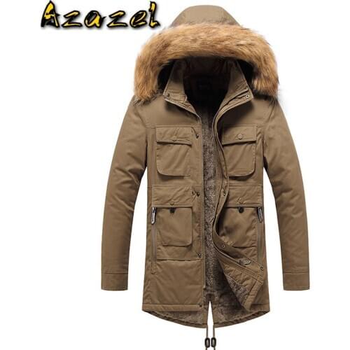 Russian Winter Down Jacket For Men Fur Collar Hooded Parkas Coat Mid Length Large Fur Collar Thicken Coat Snow Overcoat Mens 3XL