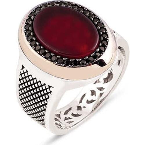 Silver Agate Gemstone Around Zircon Embellishment Men 'S Ring