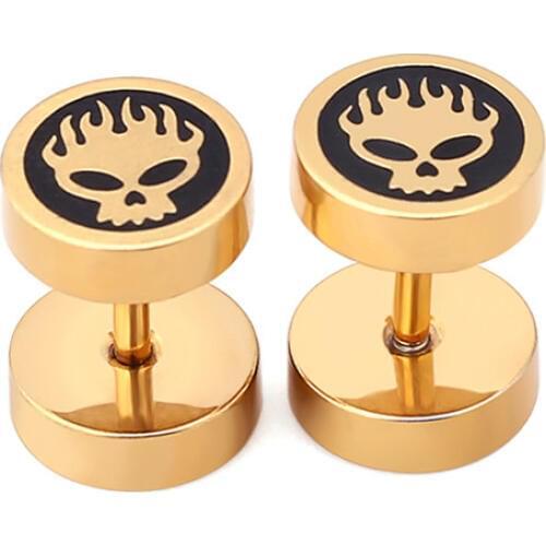 Skull Stud Earring Windmill Earring Stud Gold Ear Stud Double Two Sides Patterned Barbell Ear Piercing Jewelry for Men Women