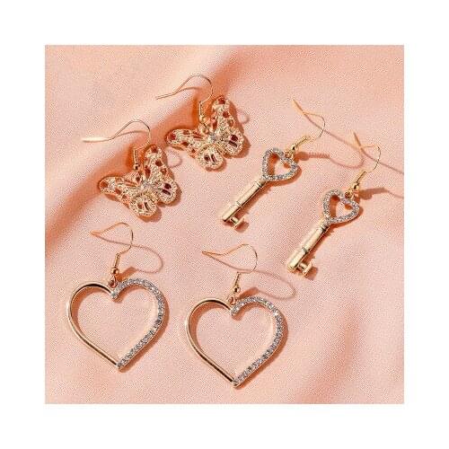 Temperament wild metal hollow butterfly earrings cold wind creative love key earrings