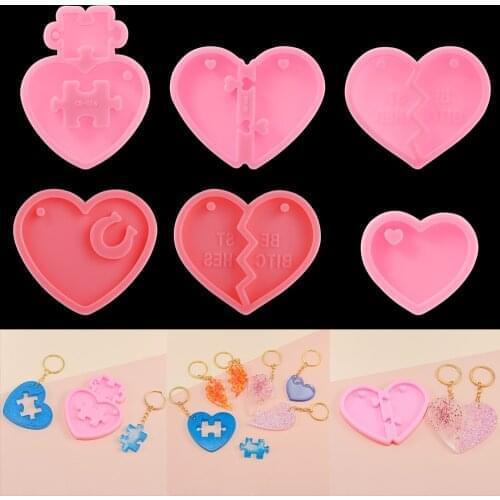 11 Style Heart Shape Keychain Silicone Mold Love Pendant Epoxy Resin Molds for DIY UV Couple Necklace Craft Jewelry Making Tools