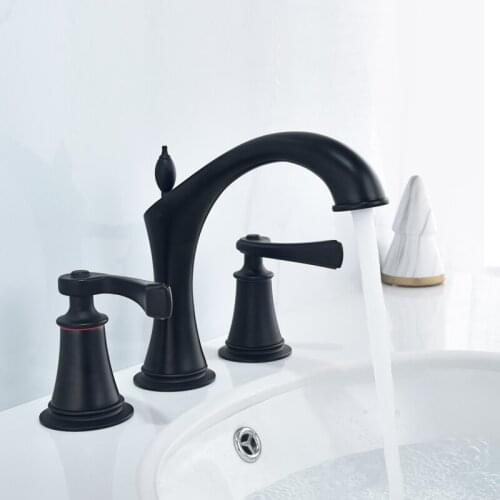 Basin Faucet Deck Mounted Bathroom Sink Faucet Brass Three Hole Double Handle Hot And Cold Mixer Water Bathtub Retro Tap