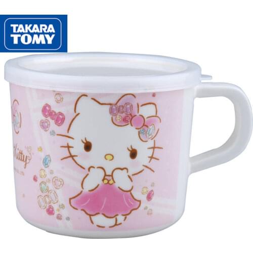 TAKARA TOMY cute cartoon Hello Kitty with straw cover simple household anti-fall children mug leisure large-capacity milk cup