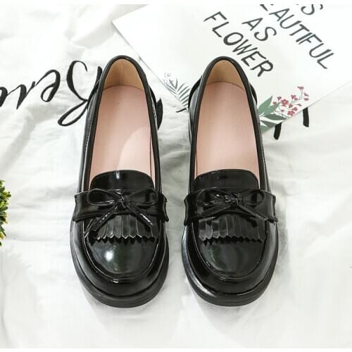 Cosplay fringe JK uniform shoes female low-heeled college style shoes Japanese Mori girl Bowknot Princess Vintage Sweet Lolita S