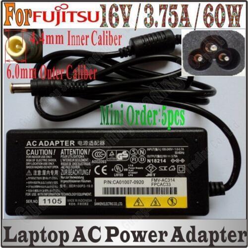 DHL Ship 50pcs 16V 3.75A Power Laptop Adapter For fujitsu LifeBook C-4120 C-4235 C-5130 C-5235 C-6177 E-6575 E-6595 Serie I-4187