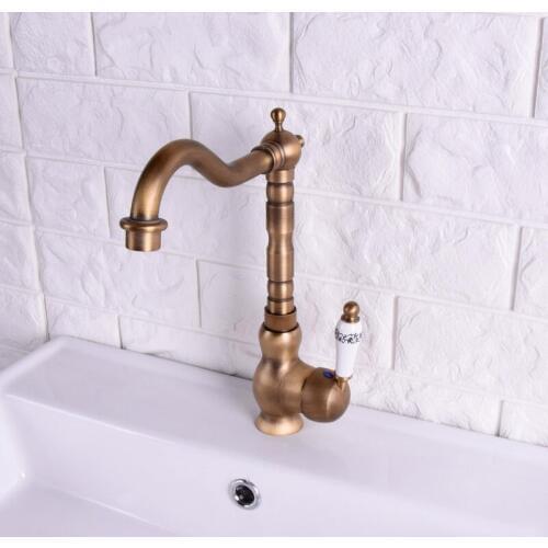 Vintage Retro Antique Brass Single Handle One Hole Bathroom Kitchen Basin Sink Faucet Mixer Tap Swivel Spout Deck Mounted msf117