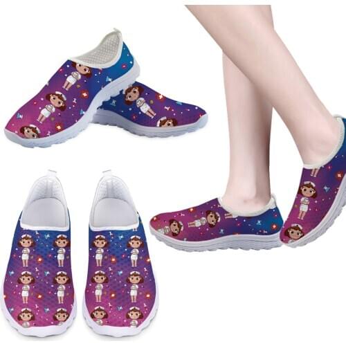 Pink Blue Gradient Womens Flats Shoes Slip On Cute Nurse Pattern Spring Summer Sneakers Air Mesh Nursing Shoes for Ladies
