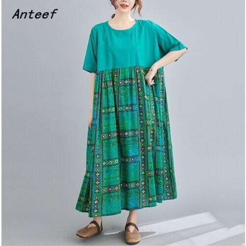 Short sleeve plus size cotton vintage dresses for women casual loose long woman summer sun dress elegant clothes 2021 sundress