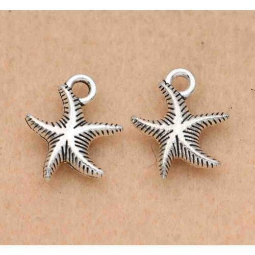 KJjewel Antique Silver Plated Starfish Charms Pendant fit European Bracelets Necklace Jewelry Making Accessories DIY 16x14mm