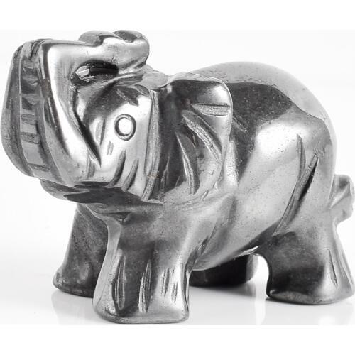 2 Inch Elephant Figurines Craft Carved Natural Stone hematite Elephant Mini Animals Statue for Home Decor Chakra Healing
