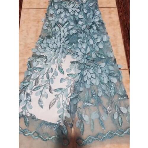 2017 sky blue African Lace Fabric With Sequins French Nigerian Mesh Tulle Embroidered Guipure Lace Voile Lace In Switzerland