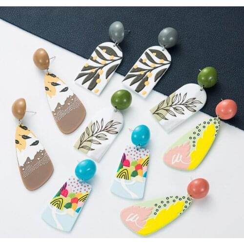 2021 Polymer Clay Colorful Drop Earrings For Women Lovely Handmade Geometric Hand Painted Statement Earrings Female Brincos Gift