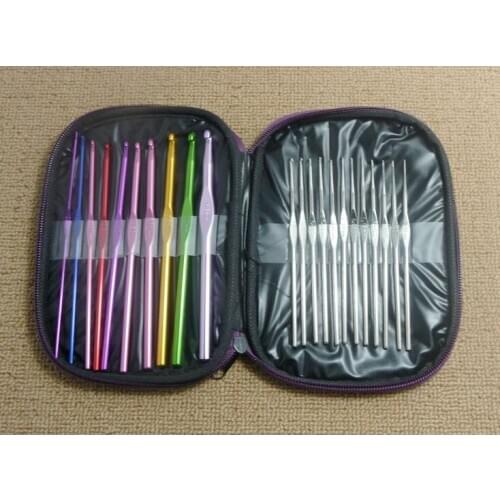 22pcs set Mixed Color Aluminum Crochet Hook Needles for DIY knitting Yarn Kit with Case