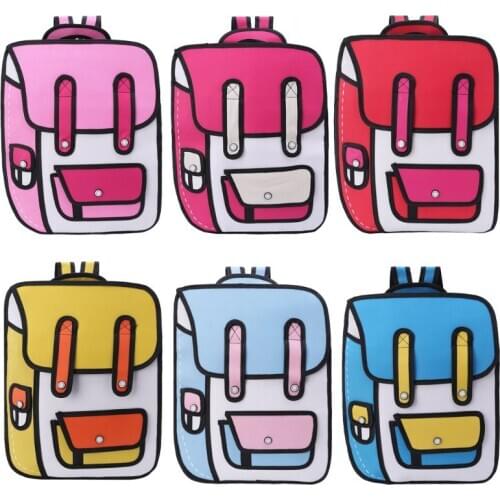 3D Jump Style 2D Drawing From Cartoon Paper Backpack Shoulder Bag Comic Bookbag