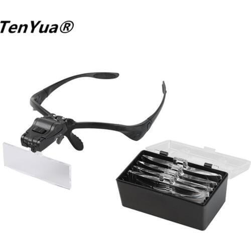5 Lens 1.0X-3.5X Bracket Headband Magnifier Loupe Glasses with 2 LED Lights Eye Magnification Goggles Optical Lens