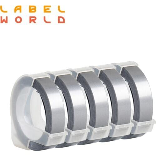 3D embossing label tape Compatible for Dymo 3D 925 9mm embossing tapes for dymo 1610 12965 1880 MOTEX E101 silver 5 pack